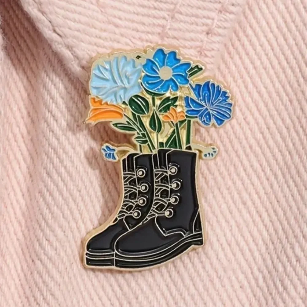 3/$25 Black Boots with Flowers Pin Badge Brooch